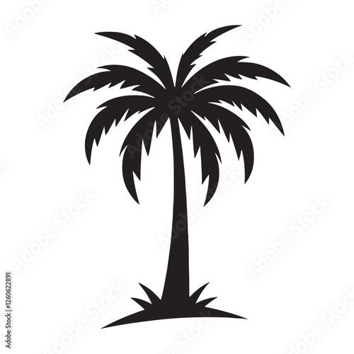 Palm Tree silhouette with a focus on bold and well-defined tropical details - Palm tree illustration - Palm tree vector - Palm silhouette
