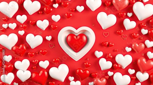 Red Valentine's Day design featuring a love shape on a white background