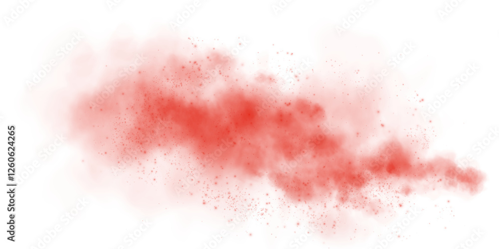 Obraz premium Fantastic red smoke background. Red spice powder explosion, spice splash, Magic smoke with glitter and small particles, fog with glowing particles, red steam. PNG.
