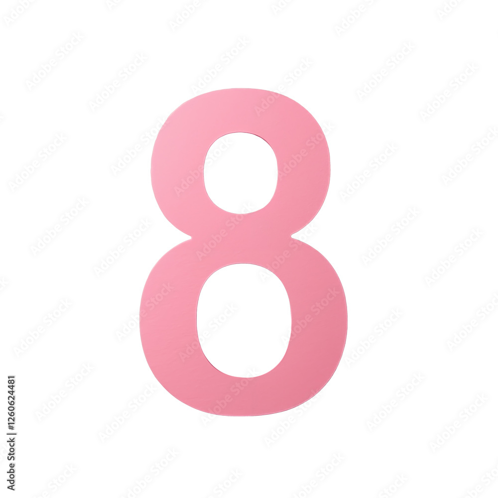 Bright pink number 8 cutout on a white background suitable for decoration, educational purposes, and design elements Bright pink number 8 cutout on a white background suitable for decoration, educational purposes, and design elements