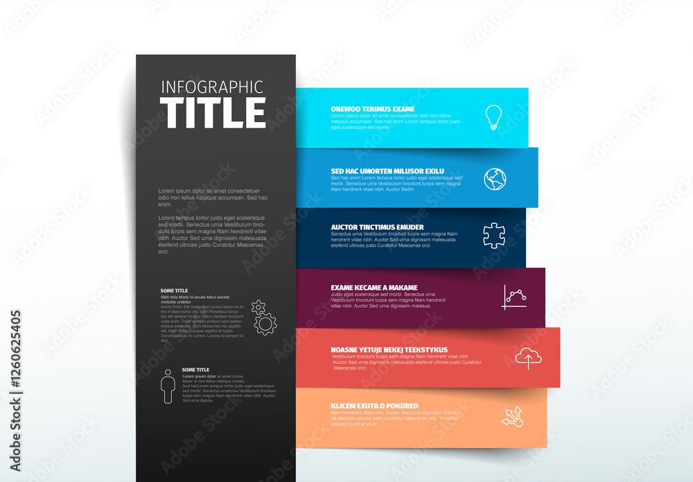 Colorful Vertical Infographic Design template with six horizontal stripe elements