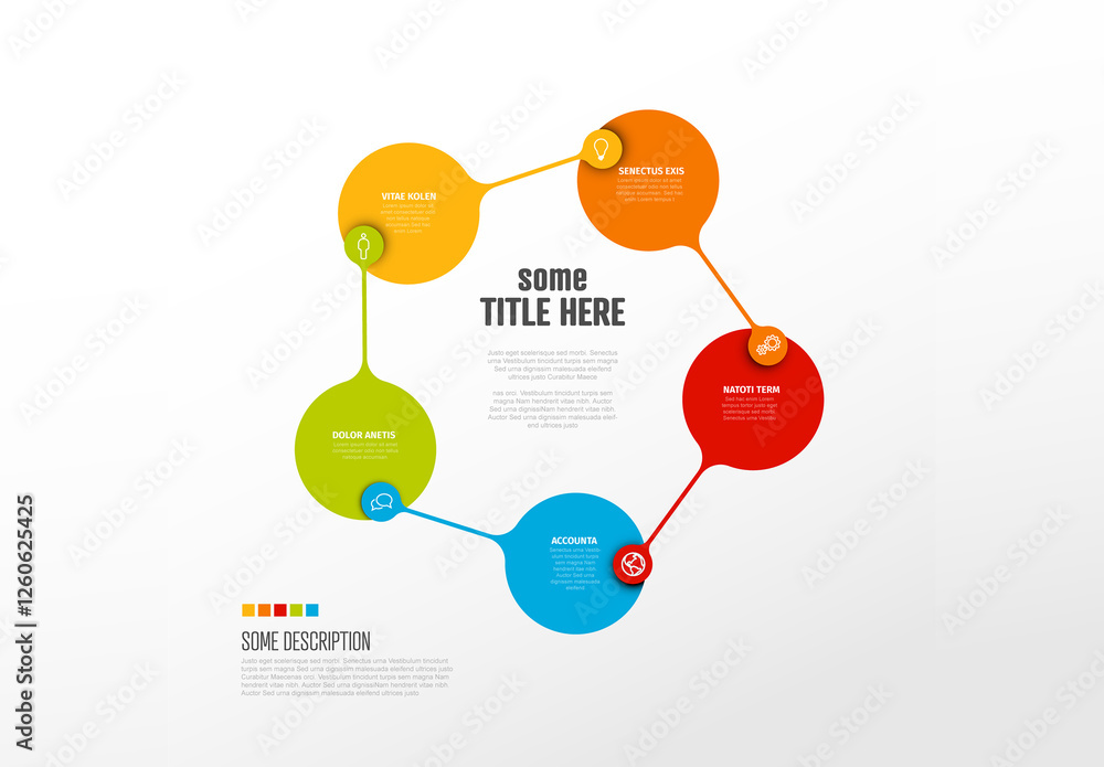 Colorful Circular Infographic Diagram Shema Template with five elements