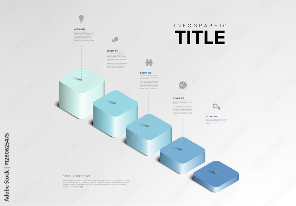 3D Blue Gradient Infographic Steps with Icons and description on light background
