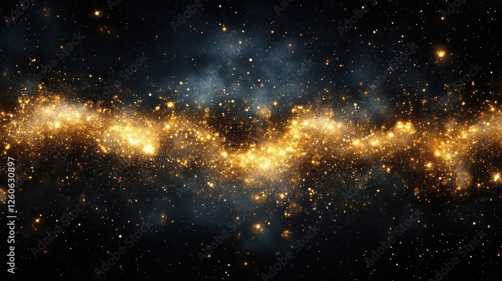 Obraz premium Stunning gold sparkle effect with mirrored finish cosmic space digital art dark background abstract concept