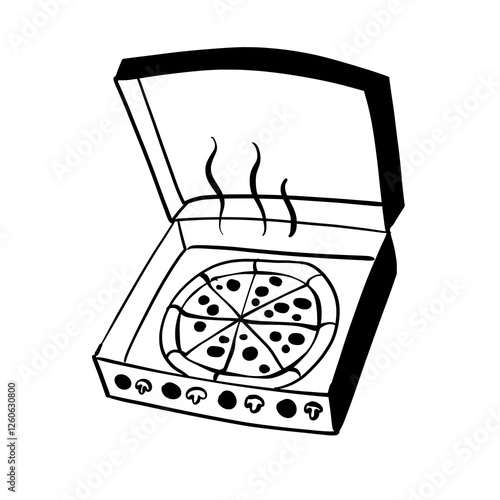 Open Pizza Box – Hand-Drawn Vector Illustration