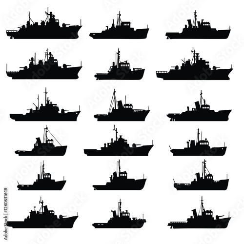 Collection of Military and Naval Ships Silhouettes