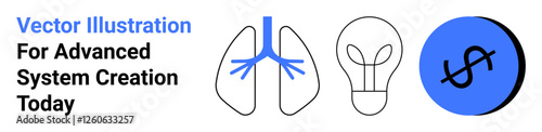 Human lungs, light bulb, and dollar sign showcasing ideas of medical advancement, innovation, financial strategies, and efficiency. Ideal for healthcare, technology, finance startups