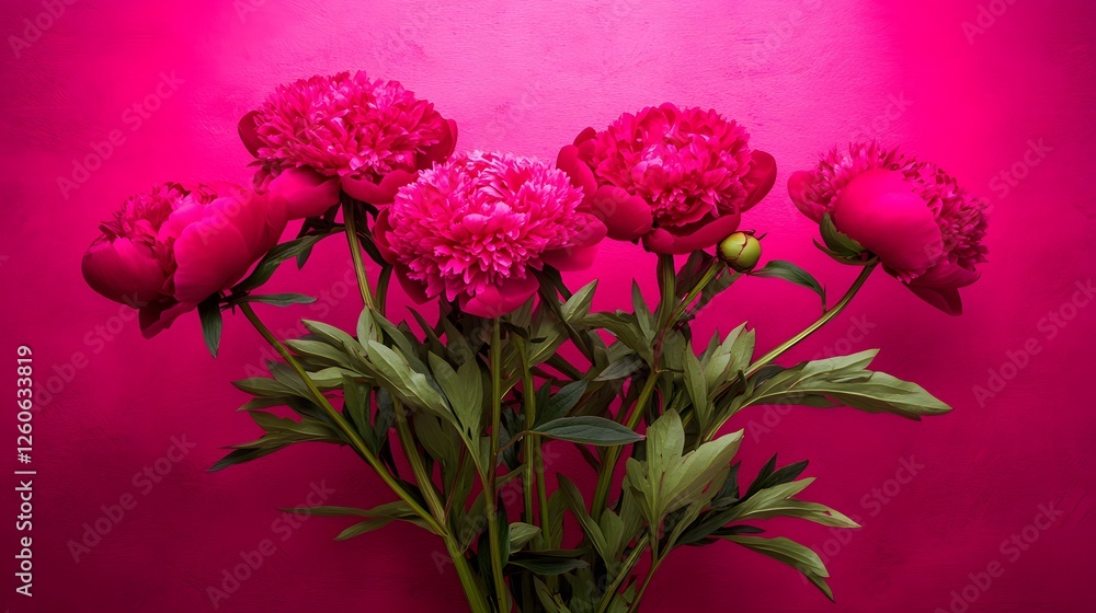 Obraz premium Vibrant Pink Peonies Bouquet on Fuchsia Background
