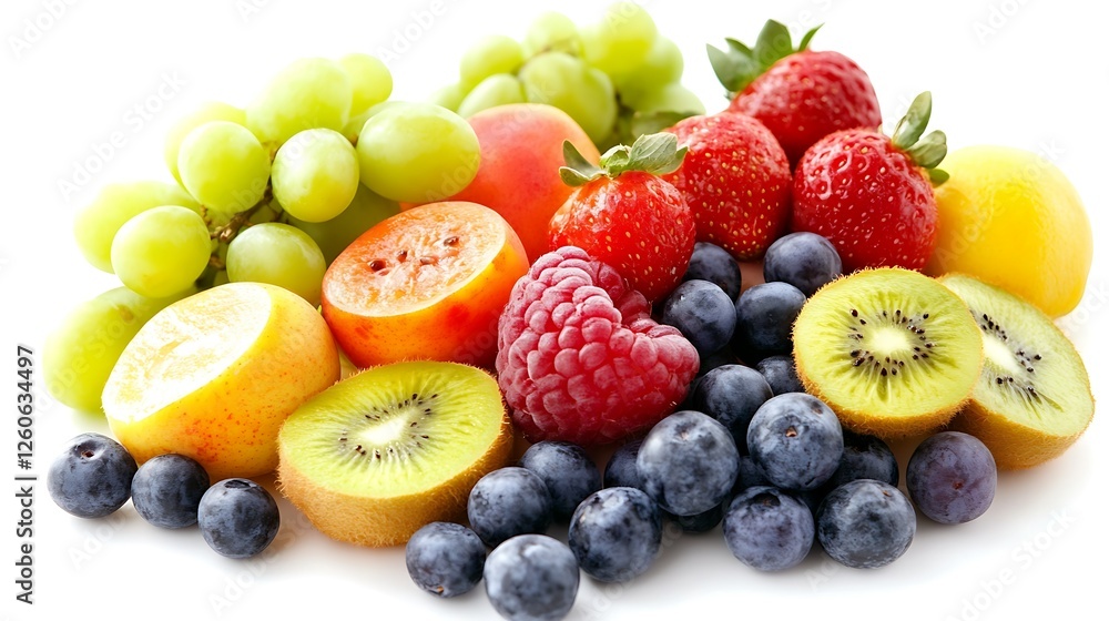 Fresh fruit mix grapes, strawberries, kiwi, blueberries, peaches. Healthy eating. Food photography Fresh fruit mix grapes, strawberries, kiwi, blueberries, peaches. Healthy eating. Food photography