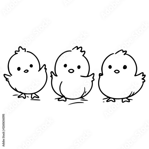 three easter chicks vector illustration, black and white sketch
