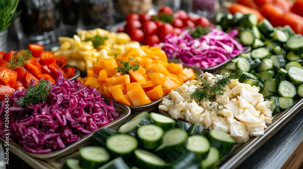 Colorful vegetable salad buffet, restaurant, healthy food Colorful vegetable salad buffet, restaurant, healthy food