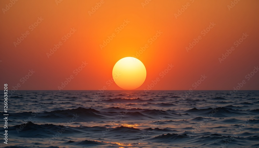 Ocean Sunset Scenery with Calm Waves and Warm Orange Sky Ocean Sunset Scenery with Calm Waves and Warm Orange Sky