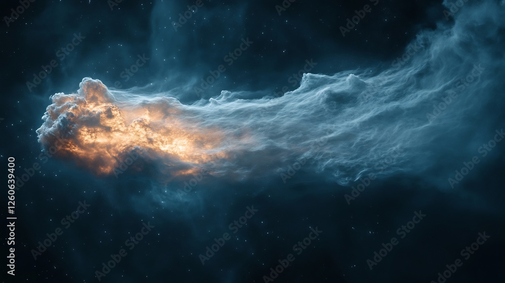 Naklejka premium Fiery nebula swirls dramatically across dark space glowing intensely. AI Generated