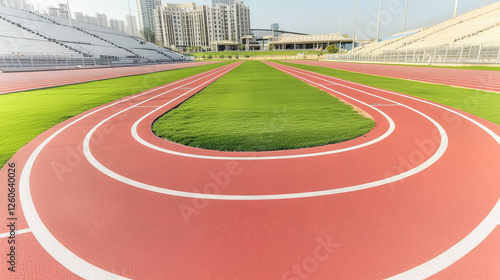 A large outdoor athletic stadium with modern grandstands photo