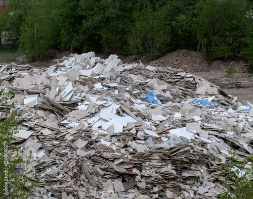 Pile of industrial waste: dumped tiles, Stoke-on-Trent, UK photo