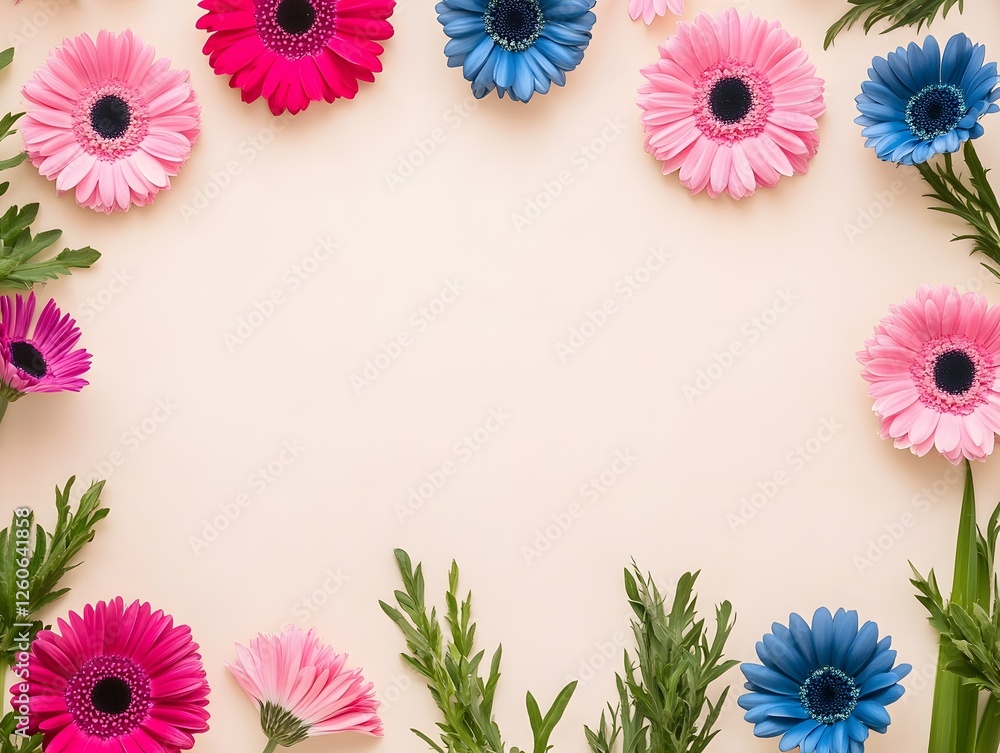 Obraz premium Vibrant Gerbera Daisies Frame Pastel Background