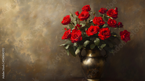 Wallpaper Mural A bouquet of vibrant red roses in an ornate vase against a textured background. Torontodigital.ca