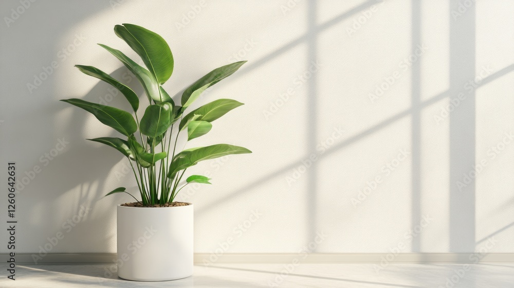 Potted plant casting shadows in a bright room Potted plant casting shadows in a bright room