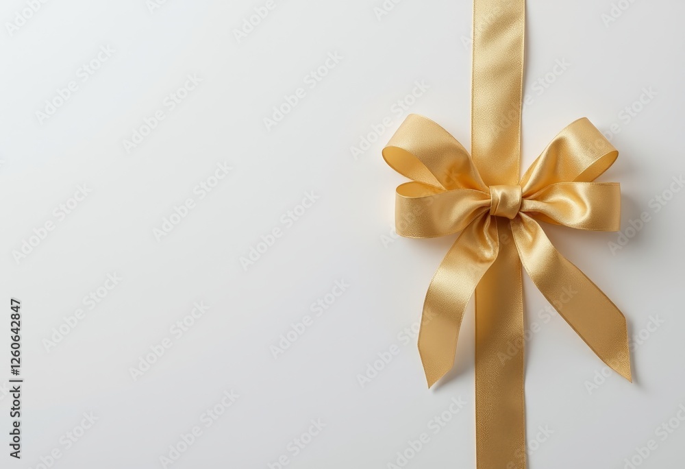 Fototapeta premium Elegant gold ribbon tied into a bow on a white background perfect for gift wrapping and festive occasions