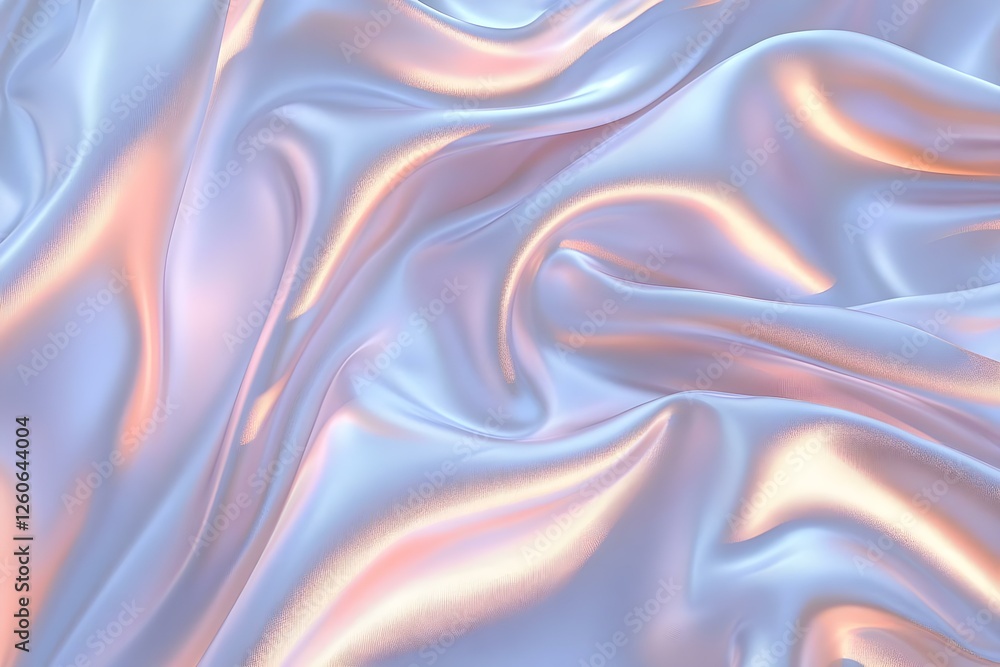Obraz premium A close-up of soft, shimmering fabric with a mix of pastel colors, showcasing smooth, flowing folds and reflections. Concept Close-Up Fabric Texture, Pastel Color Palette, Smooth Flowing Folds