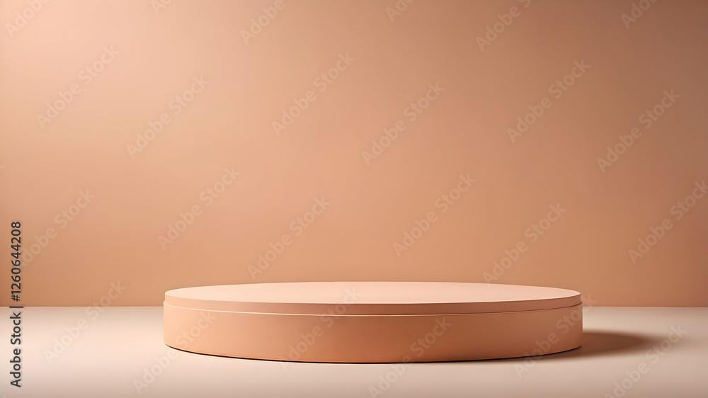 Soft peach toned round podium for product presentation Soft peach toned round podium for product presentation
