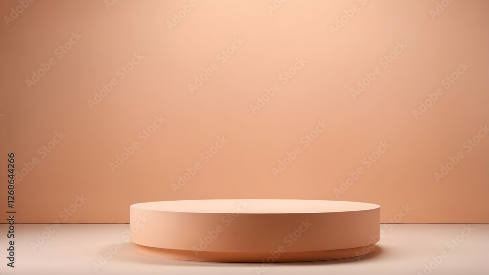 Minimalist round podium in soft peach tones for product display Minimalist round podium in soft peach tones for product display