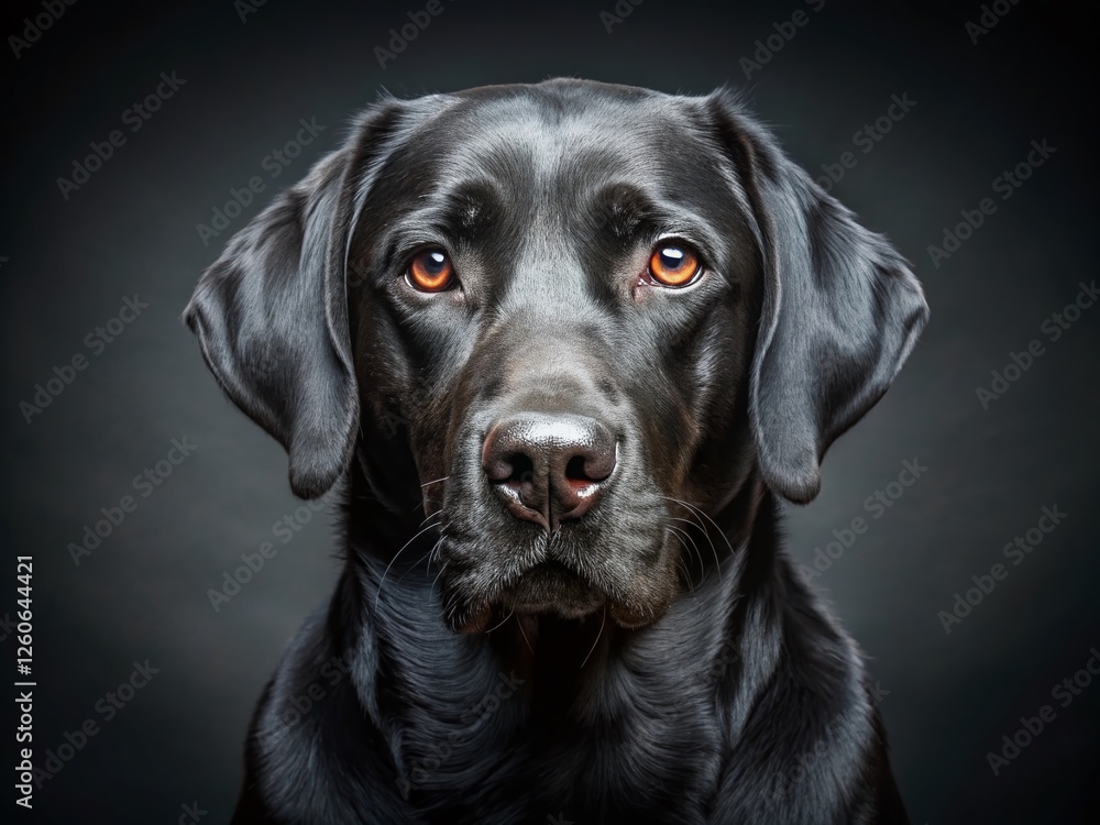 Elegant Black Labrador Retriever Headshot - Dark Grey Background - Low Light Photography Elegant Black Labrador Retriever Headshot - Dark Grey Background - Low Light Photography