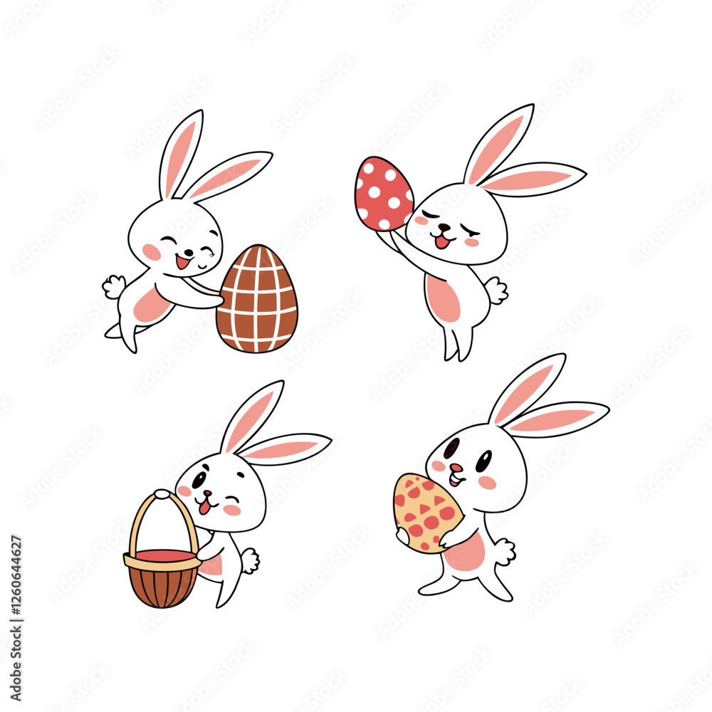 Fototapeta premium Bunny and Easter Egg Isolated Vector Clip Art Collection
