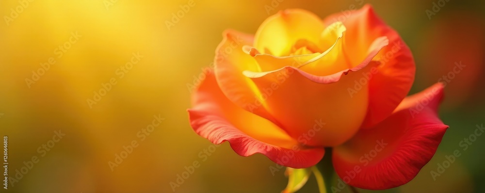 Obraz premium Sunny yellow petals unfolding from a delicate rose bud, sunshine, nature, red