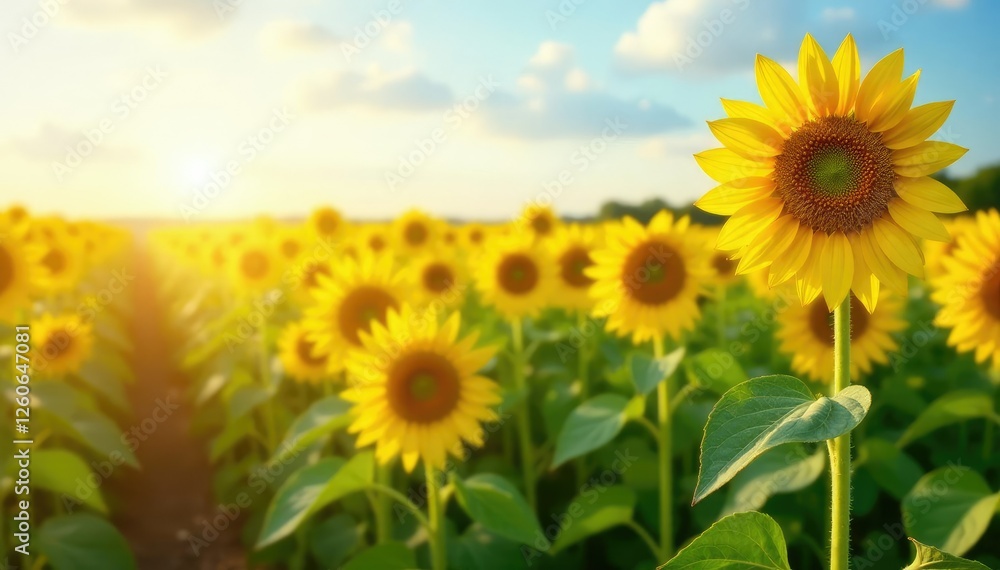 Tall sunflower stems swaying gently in the breeze, fields, gentle Tall sunflower stems swaying gently in the breeze, fields, gentle