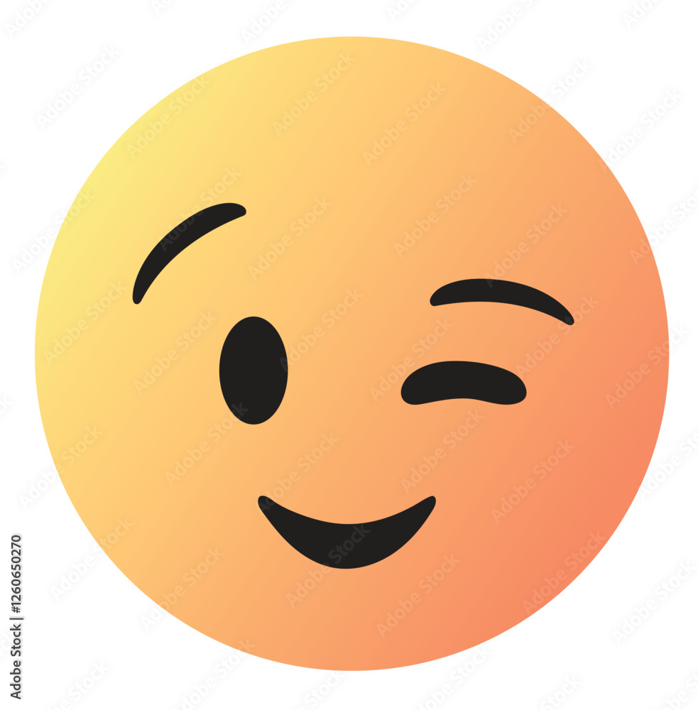 Fototapeta premium winking emoji face emoticon with one eye closed and a playful smile, cute smiley face. humor, charm, flirtation emotion