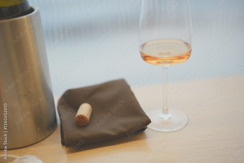 Wine Glass and Cork on Minimalist Table Wine Glass and Cork on Minimalist Table