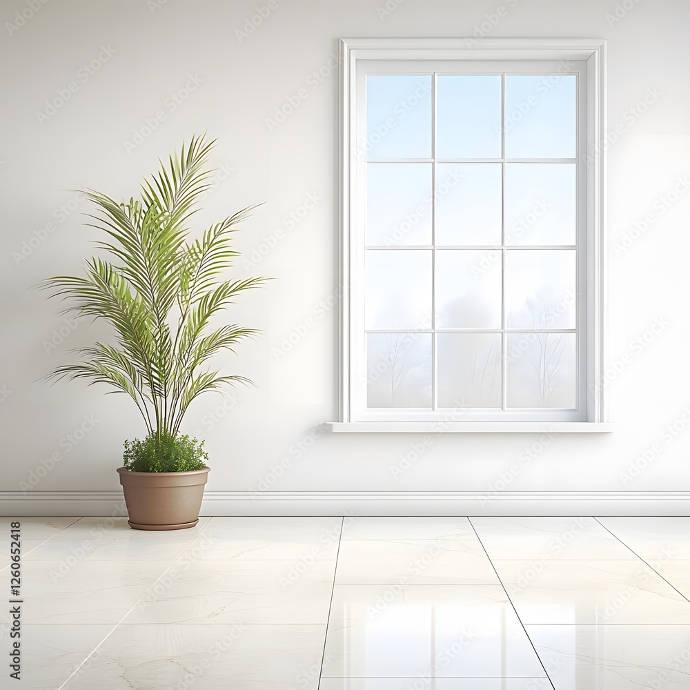Fototapeta premium Minimalist Room Interior Design Plant Pot Window View
