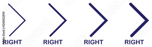 Right arrow icon. Double right arrow icon set. Swipe right button icon set. Application and social network scroll arrow pictogram for web design or app. Forward Navigation Arrows. Right Directional.
