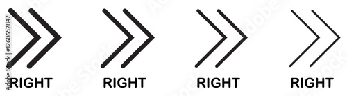Right swipe icon set. Double right swipe symbol collection vector illustration. Right Arrow Icon for Navigation. Double Chevron Symbol for Forward Direction. Right Direction