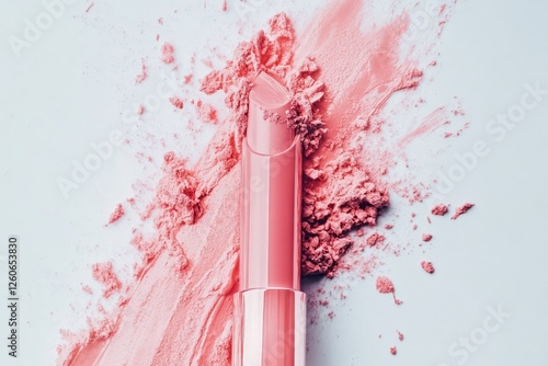 Pink Lipstick and Powder Swatches on Light Background photo