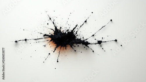 Abstract black ink splatter on a white background creating a dramatic visual impact and artistic expression photo