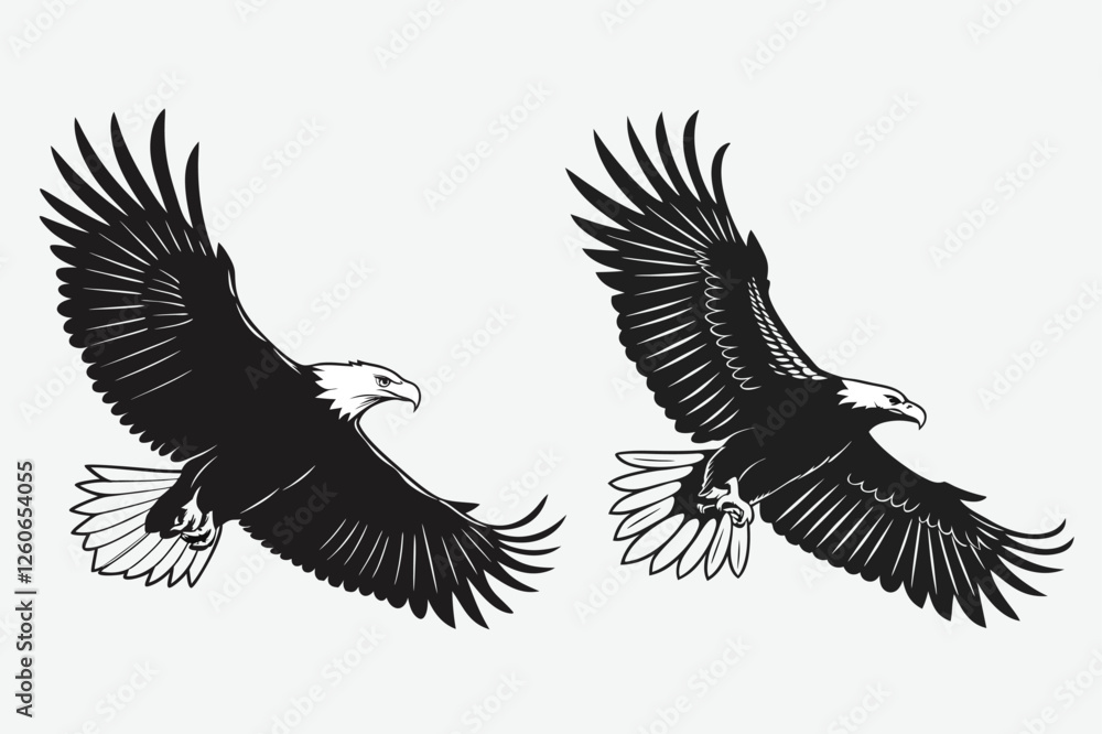 Eagle with outstretched wings silhouette design art with illustration Eagle with outstretched wings silhouette design art with illustration