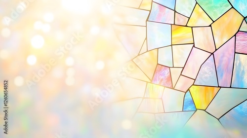 Abstract Pastel Stained Glass Window Design, Bright Light Bokeh Background