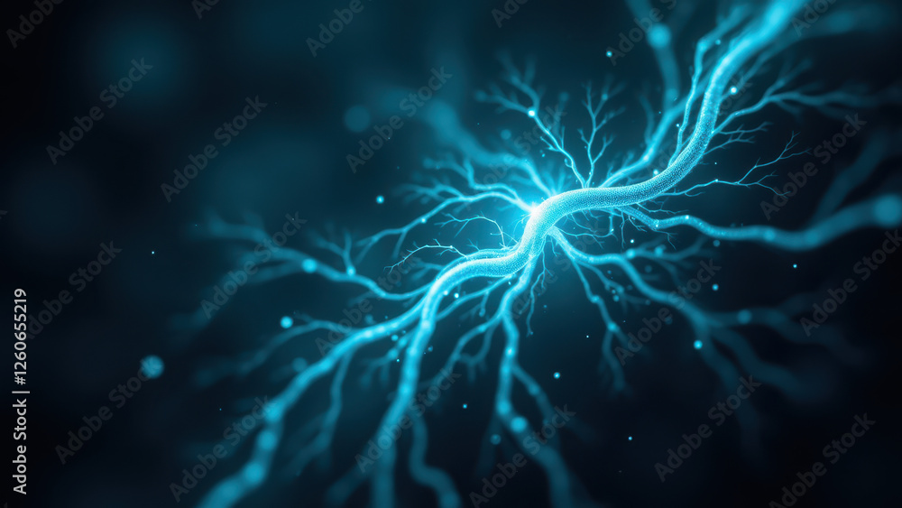 A visual representation of Vagus Nerve Stimulation with abstract electric blue energy arcs.