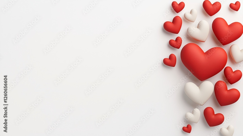Red and White Hearts in Various Sizes Arranged on a Light Background for Valentine's Day Celebration Red and White Hearts in Various Sizes Arranged on a Light Background for Valentine's Day Celebration