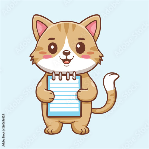 Adorable cat holding a notepad and jotting down clues, detective cat 