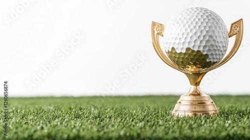 Wallpaper Mural A golden trophy stands prominently on grass, symbolizing achievement in golf, with a golf ball resting atop it. Torontodigital.ca