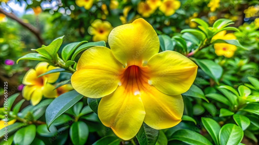 Fototapeta premium Admiring allamanda blooms in tropical gardens a visual journey through nature's vibrant colors