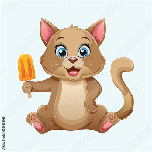 Cartoon cat holding a popsicle with a surprised expression