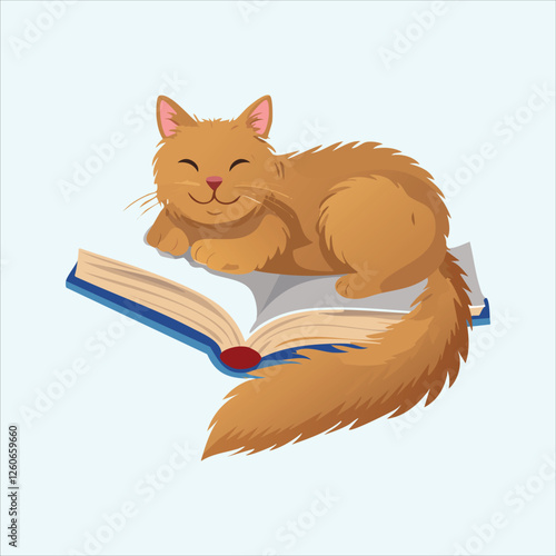 cat curled up with an open book on its belly