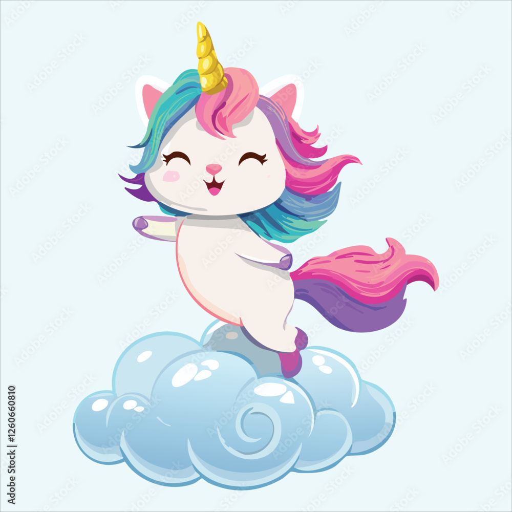 Kawaii unicorn cat prancing on a cloud with a magical glow Kawaii unicorn cat prancing on a cloud with a magical glow