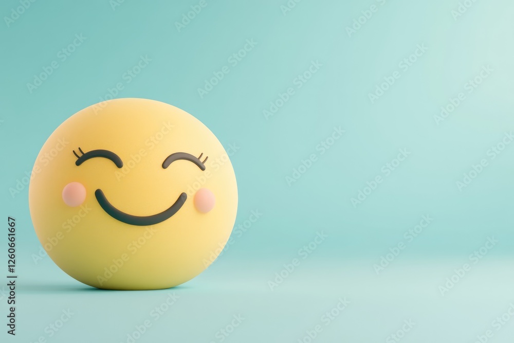 Fototapeta premium Classic Yellow Smiley Face Emoji on Vibrant Teal Background With Geometric Accents