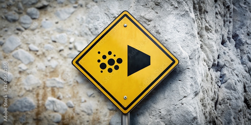 Falling Rocks Warning Sign - Yellow Diamond Hazard Symbol on White Background - Stock Photo Falling Rocks Warning Sign - Yellow Diamond Hazard Symbol on White Background - Stock Photo