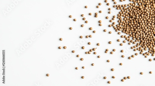 Scattered Brown Spherical Grains on White Background photo